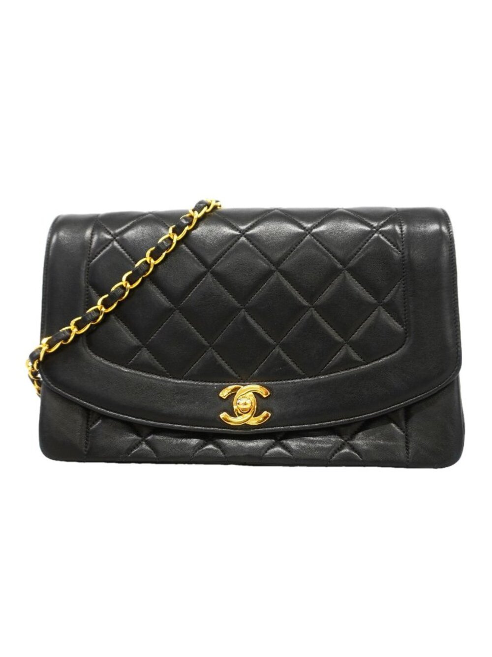 Chanel Shoulder Bag Diana Lambskin Black Gold